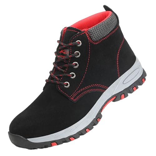 Outdoorschuhe Herren Flach Schneestiefel Leder Winterschuhe Wasserdicht Stiefeletten mit Fleece Gefüttert Schneeboots Rutschfest Schnürstiefel Farbkontrast Schneeschuhe Casual Winterstiefel von Generisch