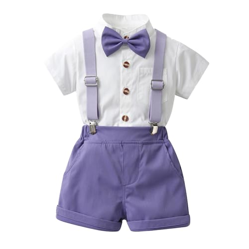 Outfit Kinder Shorts Hemd Kleinkind Jungen Kurzarm Solide T Shirt Tops Hosenträger Shorts Kind Kinder Gentleman Outfits (Purple, 12-18 Months) von Generisch