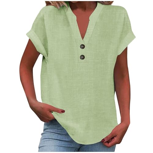Outlet Angebote Damen Tshirt Guenstig Shirt Sommer Damen Leicht Kurzarm V-Ausschnitt Knopf Lässige T-Shirts Bluse Lose Tunika Tops Pullover Oberteile Angebote des Tages Heute Deal von Generisch