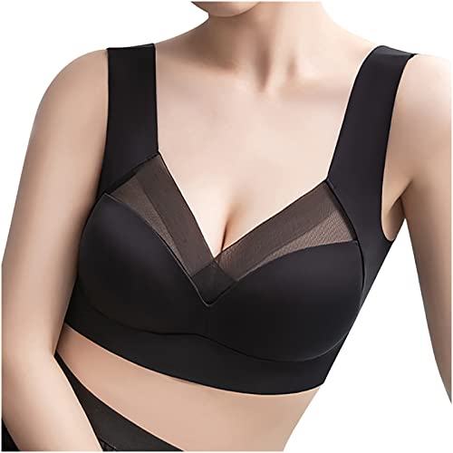 Bh Damen Ohne Bügel Komfort Spitze Nahtloser Minimizer Bh Starker Halt Klassischer Push up Soft Damen-Bhs Baumwoll Atmungsaktiv Bralette Wohlfühl Bustiers Top Nvisible Support Bra Schwarz XL von Generisch