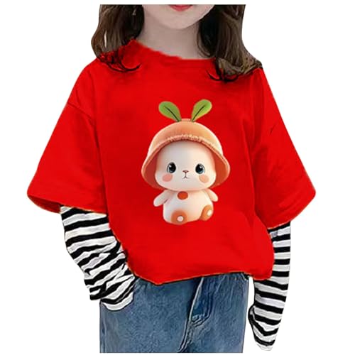Langarmshirts Mädchen Baumwolle Tops Kinder T-Shirt Striped Kleidung Niedliche Klamotten Thermoshirt Bekleidung Oberteile Bedrucktes Long Sleeve Top Sweatshirt Rot,9 Jahre von Generisch
