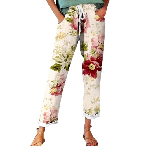 Outlet Angebote Letzte Bestellung Sommerhose Damen Leicht, Leinenhose Damen Sommer Große Größen, Bequeme Freizeithose Lang Linen Pants High Waist Stoffhose Leinen Hosen Tagesangebote Heute Blitz von Generisch