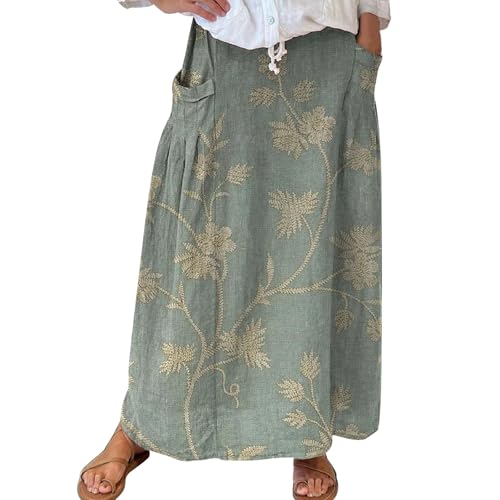 Outlet Angebote Midi Rock Damen Damenrock Aus Leinen Mit Und Blumenmuster Im -Stil Jeansrock Fransen Unter 10 Euro Artikel von Generisch