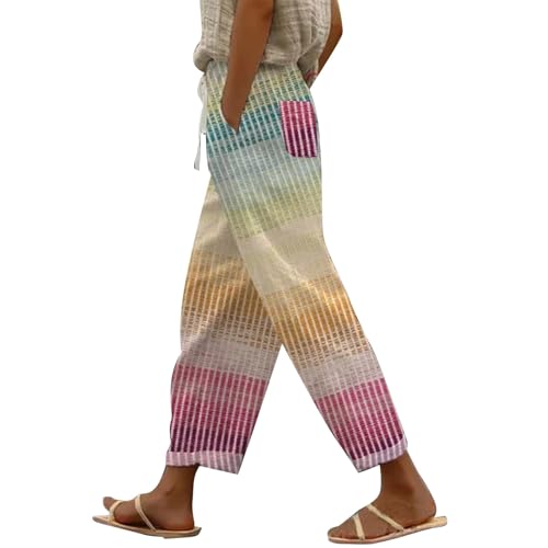 Outlet Angebote Sale Damen Fashion Angebote Damen 7/8 Hose Damen Sommer Leicht Capri Leinenhose Sommerhose Baumwolle Leinen Stoffhose Lockere Strandhose Freizeithose Sale Angebote von Generisch