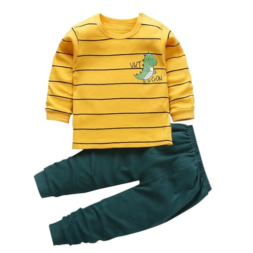 Schlafanzug Jungen Pyjama Baumwolle Bekleidungssets Kinder Pyjama Set Langarm Zweiteiler Kinderanzüge Outfit Winter Nachtwäsche Weiche Klamotten Rundhals Kleidung Gelb, 3 Jahre von Generisch