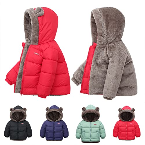 Generisch Winterjacke Mädchen Daunenjacken Kinder Mantel Fleecejacke Wintermantel Jacken Steppjacke Kapuzenjacke Thermo Daunenmantel Jungen Outdoorjacke Einfarbig Sweatjacke Rot, 2-3 Jahre von Generisch