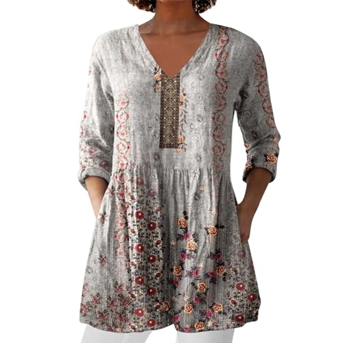 Outlet Shop Leinenbluse Damen, Blusenshirt Langarm Sommer Leinen Shirt Sommerblusen Leicht Strand Tunika Luftig Boho Elegante Oberteile Tshirt Longshirt Blusen & Tuniken Für Damen von Generisch