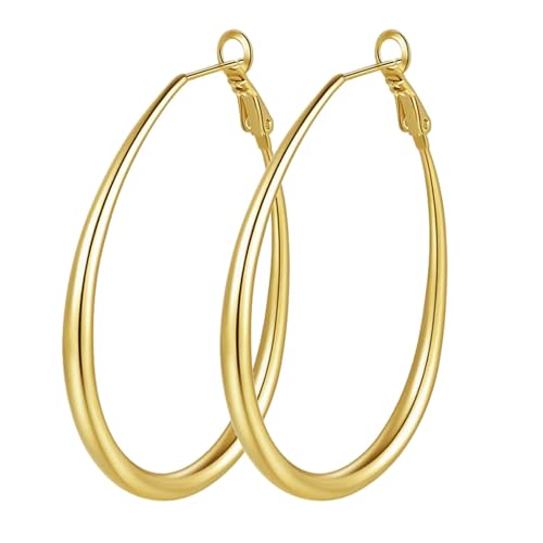 Oval Hoop Earrings Gold Teardrop Hoops Or Silver Hoop Earrings For Women Gold Hoop Earrings & Earrings & Lightweight Ohrringe Rot Silber 925 (Gold, One Size) von Generisch
