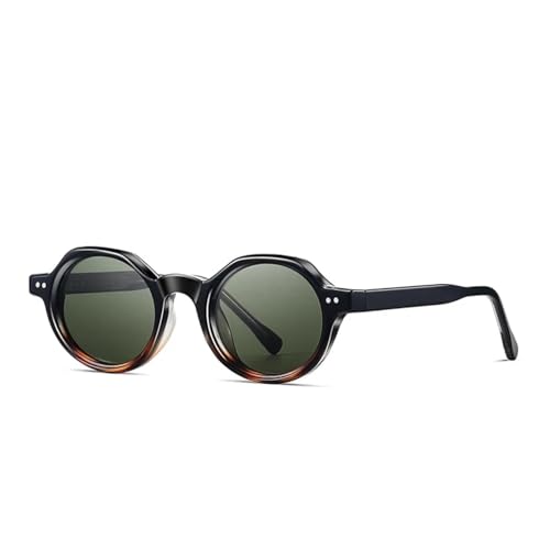 Ovale Retro-Sonnenbrille für Damen, modisch, Nieten, trendig, Punk, UV400, Schwarz, Leopardengrün, Einheitsgröße von Generisch