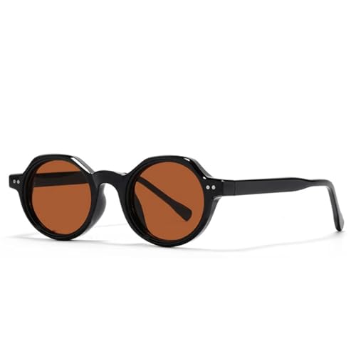 Ovale Retro-Sonnenbrille für Damen, modisch, Nieten, trendig, Punk, UV400, Schwarz / Braun, Einheitsgröße von Generisch