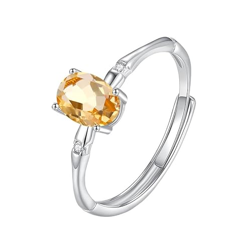 Ovaler Ring Aus 925Er Sterlingsilber Für Damen, Solitär-Verlobungsring, Statement-Ring Aus Silber Mit Edelsteinen, Jubiläums-Versprechen, Ehering Für Sie, Citrin von Generisch