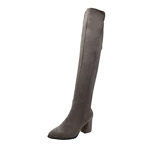 Overknees Stiefel Damen Elegant Keilabsatz Spitze Winterstiefel Bequem Thermo Gefüttert Overknees Mode Ohne SchnüRsenkel Metallreißverschluss Wildleder Rutschfest Boots Schneestiefel Damen Grau 36 von Generisch