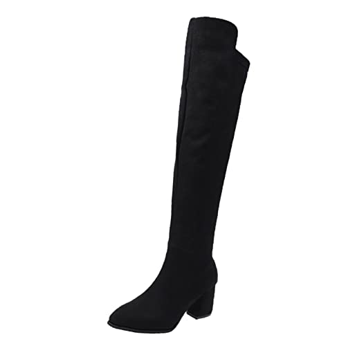 Overknees Stiefel Damen Elegant Keilabsatz Spitze Winterstiefel Bequem Thermo Gefüttert Overknees Mode Ohne SchnüRsenkel Metallreißverschluss Wildleder Rutschfest Boots Schneestiefel Damen Schwarz 40 von Generisch
