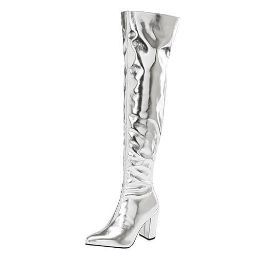 Overknees Stiefel Damen Mit Absatz Blockabsatz Schuhe Sexy Platform Boots Glitzer Pumps High Heels Goth Spring Knee Stiletto Plateau Lederstiefel Stöckelschuhe Overknee Overknees Stiefel Damen Mit Absatz Blockabsatz Schuhe Sexy Platform Boots Glitzer Pumps High Heels Goth Spring Knee Stiletto Plateau Lederstiefel Stöckelschuhe Overknee von Generisch
