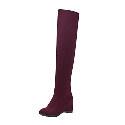 Overknees Stiefel Damen Rot Wildleder Boots Elegant Spitze Thermo Gefüttert Wasserdicht Winterstiefel Elegant Ohne Schnürsenkel Rutschfest Freizeitboots Overknees Stiefel Damen Plateau 41 von Generisch