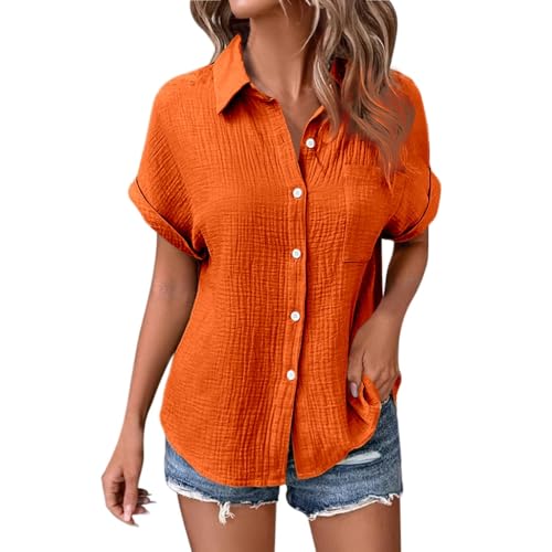 Oversize Bluse Damen, Musselin Bluse Damen Elegant Tuniken Sommer V-Ausschnitt Oberteile Kurzarm Leinenbluse Longbluse Oversized Hemdbluse LäSsig Leinen Hemd, XL von Generisch