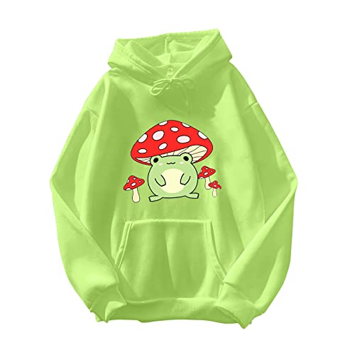 Oversize Hoodie Damen Kapuzenpullover Kawaii Frosch Anime Druck Sweatshirt Mädchen Trainingsjacke Aesthetic Hoody Mit Kapuze Warme Langarmshirt Mädchen Outwear Pullover（Grün,M von Generisch