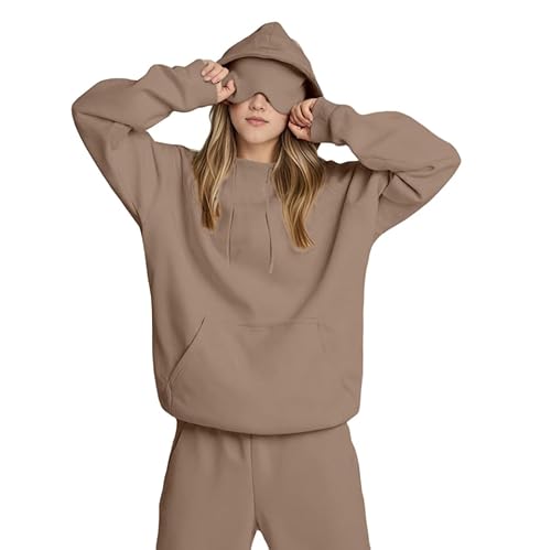 Oversize Pullover Damen, Travel Hoodie Eingebauter Augenmaske Damen Herren Sweatshirt Airplane Mode Hoodies Mit Tasche Kapuzenpullover Oversize Jogginganzug Sport Oberteile Einfarbige Loungewear von Generisch