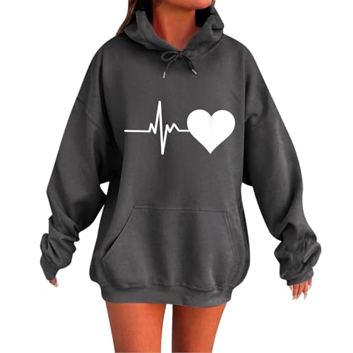 Oversize Pullover Damen Ausgewaschene Hoodie Y2K Vintage Sweatshirt Basic Damens Kapuzenpullover Übergangspulli Retro Kapuzenjacke Kapuzenpulli,Langer Pullover Damen Für Leggings,Herbst/Wintergeschenk von Generisch