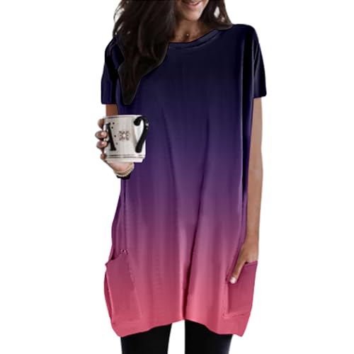 Oversize Pullover Damen Longshirt Damen Kurzarm Rundhals Einfarbig Mit Tasche Lange Oberteil Tunika Elegant T Shirt Pullover Casual Lose Langarmshirt Tops Oversized Tshirts Für Leggings von Generisch