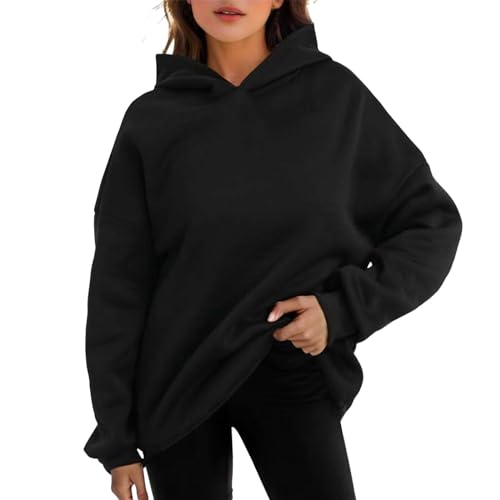Oversize Shirt Damen, Hoodie Damen Oversize Pullover Sweatshirt - Y2K Kapuzenpullover Rundhals Pulli Langarm Sweatjacke Basic Sport Oberteile Mit Tasche Tops Streetwear,S-XXL von Generisch