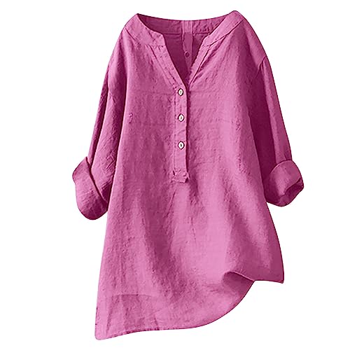 Oversize Shirt Damen Leinenbluse Damen Sommer Baumwolle Leinen Bluse Musselin Bluse Langarm Große Größen Hemdbluse Blusenshirt Bluse Tunika Leinen Elegant Übergröße Longbluse Oberteil Tops von Generisch