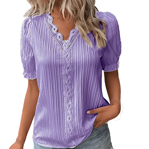 Oversize Shirt Damen Tagesangebote Heute Tshirt V Ausschnitt Elegante Oberteile Spitzen Sommer Bluse Tops Für Frauen Kurzarm T-Shirts Lässige Basic Tops Tunika Oberteil Primeday 2025 Angebote von Generisch