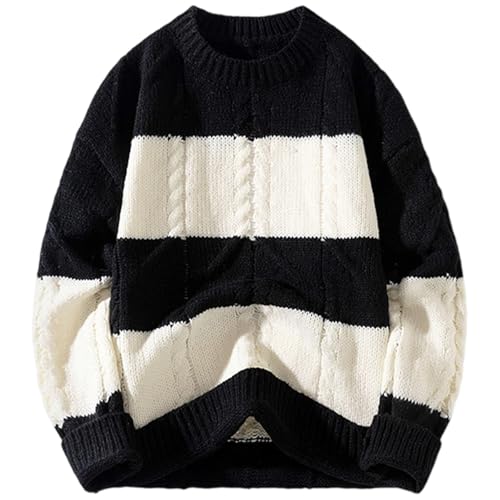 Oversize Strickpullover - Retro Unisex Pulli Gestreift Y2K Winterpulli für Herren und Damen College-Style Vintage Strickpulli für Paare Couples Knit Sweater Winter-Pullover für Teenager Halloween von Generisch