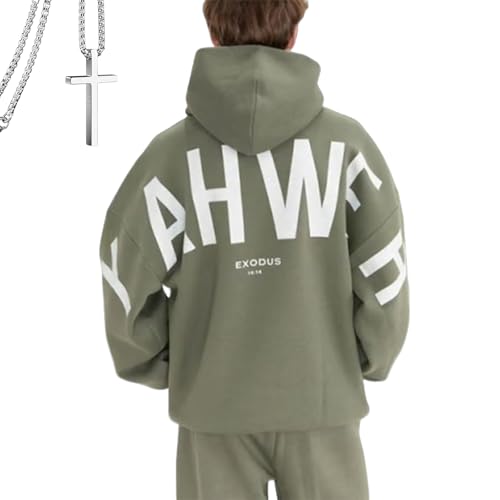 Oversized Christian Heavyweight Faith Sweatshirt, Essential Hoodie, Forgiven Letter Print Graphic Hoodies Pullover (Green,XL) von Generisch