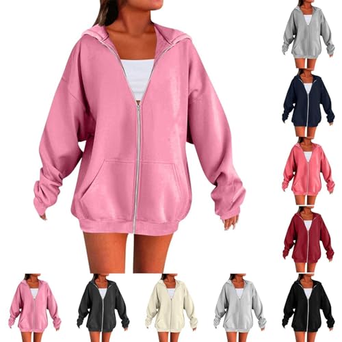 Oversized Hoodie Damen Langarm Sweatshirt Herbst Winter Einfarbig Warm Basic Hoody Freizeit Outwear Sport Style Training Kapuzenpullover Sweatjacke Teenager Kapuzenjacke Damen Lang Herbst faul von Generisch