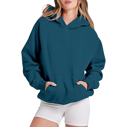 Oversized Hoodie Damen Langarm Sweatshirt Herbst Winter Einfarbig Warm Basic Hoody Freizeit Outwear Sport Style Training Kapuzenpullover Sweatjacke Teenager Mädchen Outdoor Winterpullover Streetwear von Generisch