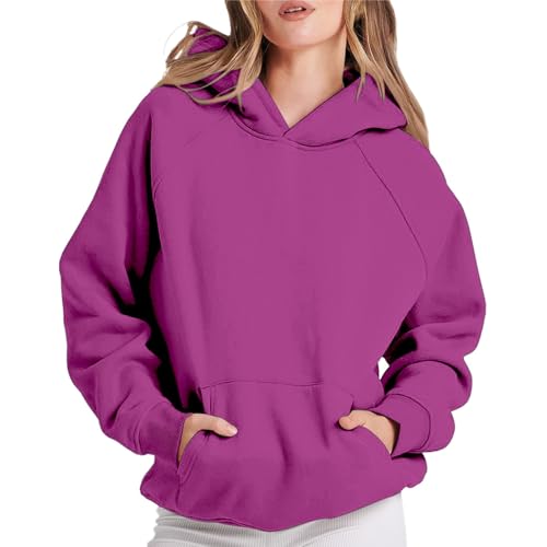 Oversized Hoodie Damen Langarm Sweatshirt Herbst Winter Einfarbig Warm Basic Hoody Freizeit Outwear Sport Style Training Kapuzenpullover Sweatjacke Teenager Mädchen Outdoor Winterpullover Streetwear von Generisch