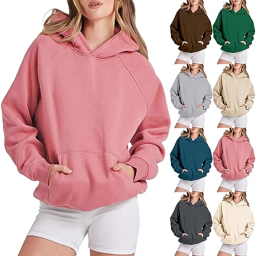 Oversized Hoodie Damen Langarm Sweatshirt Herbst Winter Einfarbig Warm Basic Hoody Freizeit Outwear Sport Style Training Kapuzenpullover Sweatjacke Teenager Mädchen Outdoor Y2K Streetwear mit Taschen von Generisch