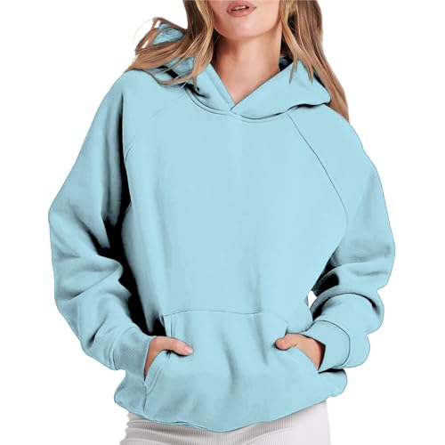 Oversized Hoodie Damen Langarm Sweatshirt Herbst Winter Einfarbig Warm Basic Hoody Freizeit Outwear Sport Style Training Kapuzenpullover Sweatjacke Teenager Mädchen Outdoor Y2K Streetwear mit Taschen von Generisch