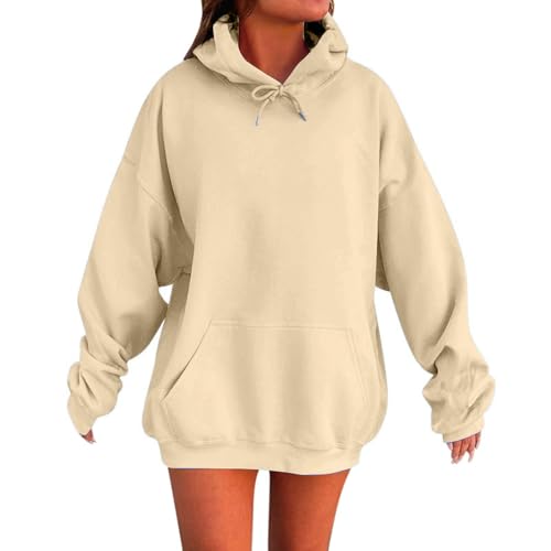 Oversized Hoodie Damen Langarm Sweatshirt Herbst Winter Thermofleece Tops mit Taschen,Damen Pullover Baumwolle,Weit geschnitten und warm von Generisch