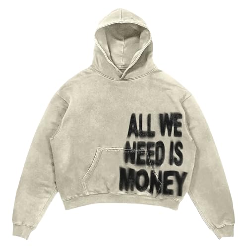 Oversized Hoodie Herren Oversize Y2K Kapuzenpullover All We Need is Money Druck Damen Sweatjacke Hip-Hop Sweatshirt mit Kapuze Funny Hoody Pullis Schwarzer Faschingskostüm Karneval Kostüm Oversized Hoodie Herren Oversize Y2K Kapuzenpullover All We Need is Money Druck Damen Sweatjacke Hip-Hop Sweatshirt mit Kapuze Funny Hoody Pullis Schwarzer Faschingskostüm Karneval Kostüm von Generisch