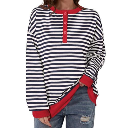 Oversized Sweatshirt Damen Rundhals Pullover Gestreifter Langarmshirts Oberteile Herbst Lässig Y2K Top Shirt Pulli Sweater,Pullover Damen Oversize von Generisch