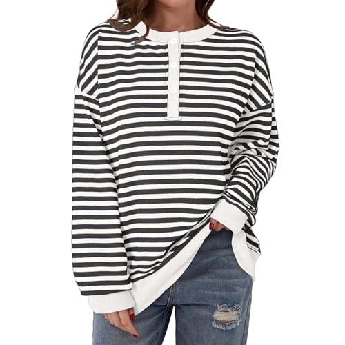 Oversized Sweatshirt Damen Rundhals Pullover Gestreifter Langarmshirts Oberteile Herbst Lässig Y2K Top Shirt Pulli Sweater,Pullover Damen Oversize von Generisch