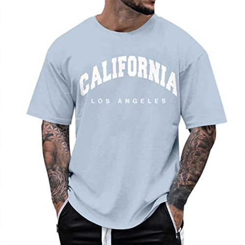 Oversized Tshirt Herren Basic Baumwolle T-Shirt Men's Coole Shirt Sommer mit Los Angles Kreatives Alphabet Classic Vintage Style von Generisch