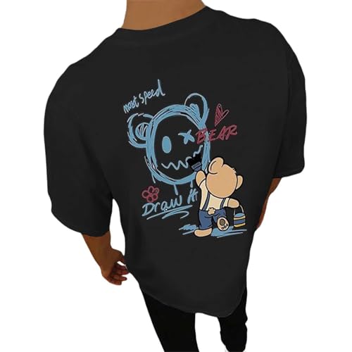 Oversized Tshirt Herren Rundhals Kurzarm Tshirts mit Backprint Sommer Leicht Atmungsaktive T-Shirt Mode Regular Fit Freizeitshirt Weich Bequeme Kurzarmshirt von Generisch