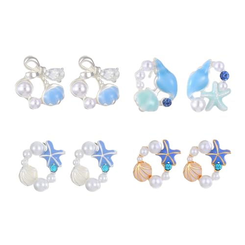 Ozean-Quallen-Ohrringe, Perlenstern-Ohrstecker, zierliche Sommerurlaubs-Ohrringe, Strandschmuck für Frauen (4pcs B) von Generisch