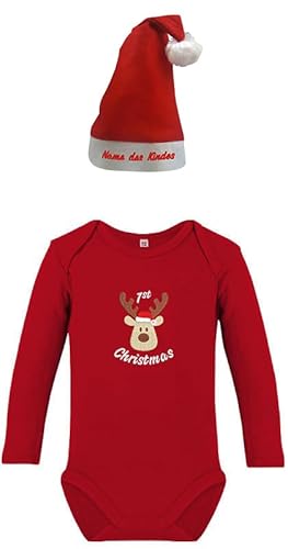 PERSONALISIERT Baby Body und Baby Mütze mit Namen Bestickt personalisiert Mein erstes Weihnachten (Body mit Weihnachtsmütze - empfohlen nach 6 Monaten, 74-82) von Generisch