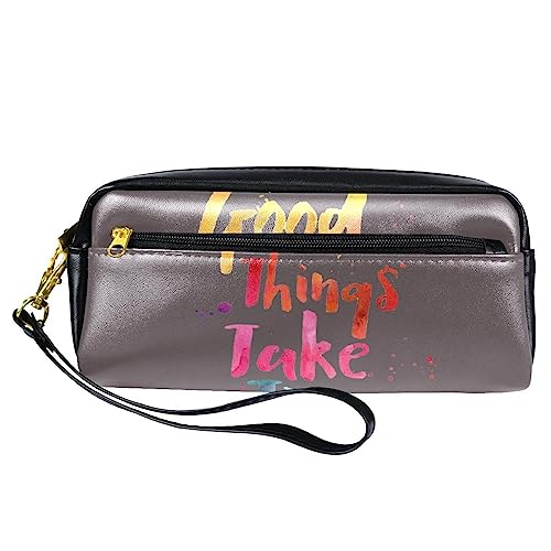 PU-Federmäppchen Stiftetasche für Schüler, Schreibwaren-Tasche mit Reißverschluss, für Jungen und Mädchen, Schul- und Bürobedarf – Good Things Take Time, multi, 20.5x5x8.5cm/8.1x2x3.3in, von Generisch