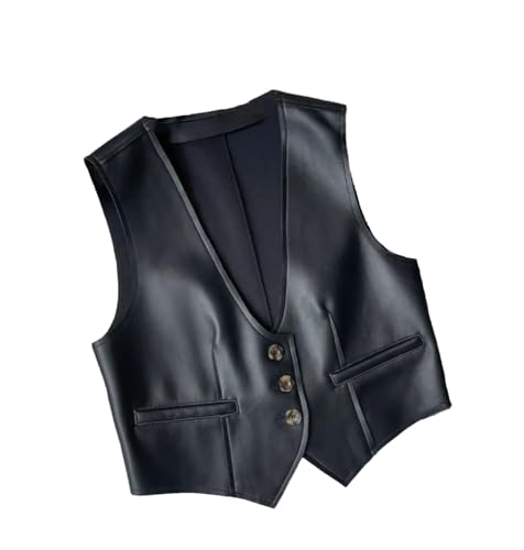 PU-Weste für Damen, locker, lässig, kurze Lederweste, Schwarz , M von Generisch