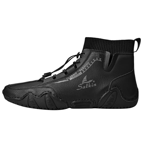 Paar Frühling und Herbst Neue Mid Top Stiefeletten Herrenmode Socken Mund Freizeitschuhe R Plus Größe Handmad Westen Herren Schuhe (Black, 43) von Generisch