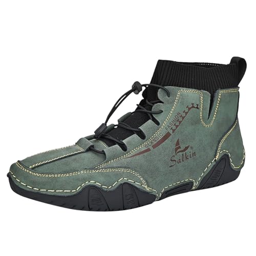 Paar Frühling und Herbst Neue Mid Top Stiefeletten Herrenmode Socken Mund Freizeitschuhe R Plus Größe Handmad Westen Herren Schuhe (Green, 39) von Generisch