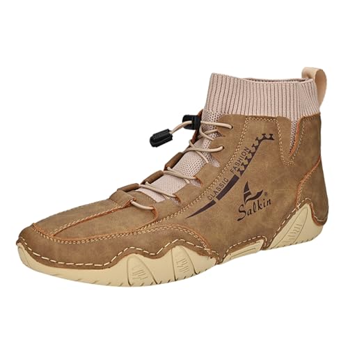 Paar Frühling und Herbst Neue Mid Top Stiefeletten Herrenmode Socken Mund Freizeitschuhe R Plus Größe Handmad Westen Herren Schuhe (Khaki, 46) von Generisch