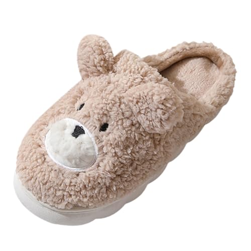 Paare Männer Frauen Slip On Pelzigen Flache Hause Winter Runde Zehe Halten Warm Cartoon Drucke Hausschuhe Schuhe (Coffee, 43) von Generisch