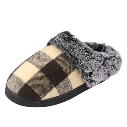 Paare Männer Frauen Slip On Pelzigen Flache Hause Winter Runde Zehe Halten Warme Drucke Hausschuhe Schuhe (Beige, 43) von Generisch