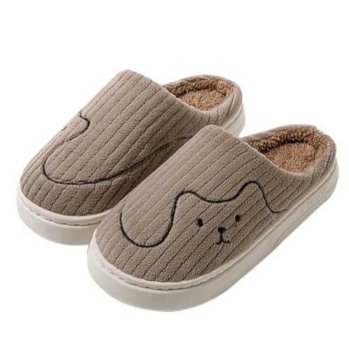 Paare Männer Frauen Slip On Pelzigen Flache Hause Winter Runde Zehe Halten Warme Drucke Hausschuhe Schuhe (Coffee, 45) von Generisch